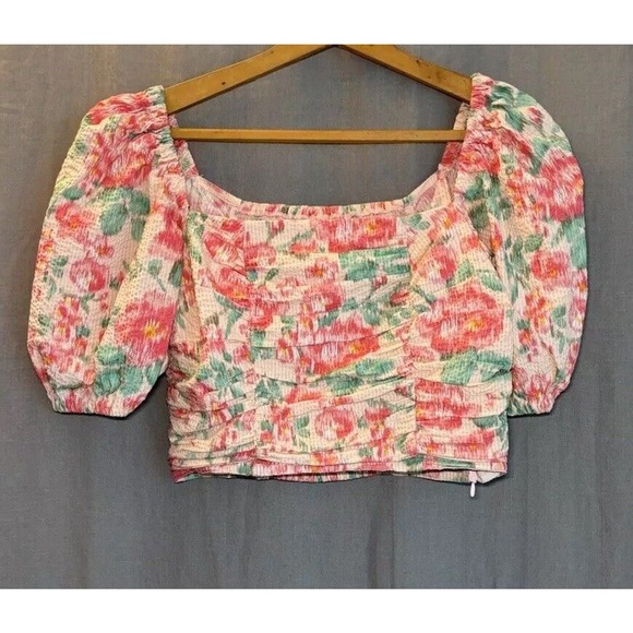 Urban Revivo Cottagecore Flowers Floral Puff Sleeve Crop Top Pink Size Size 6 - Picture 9 of 11